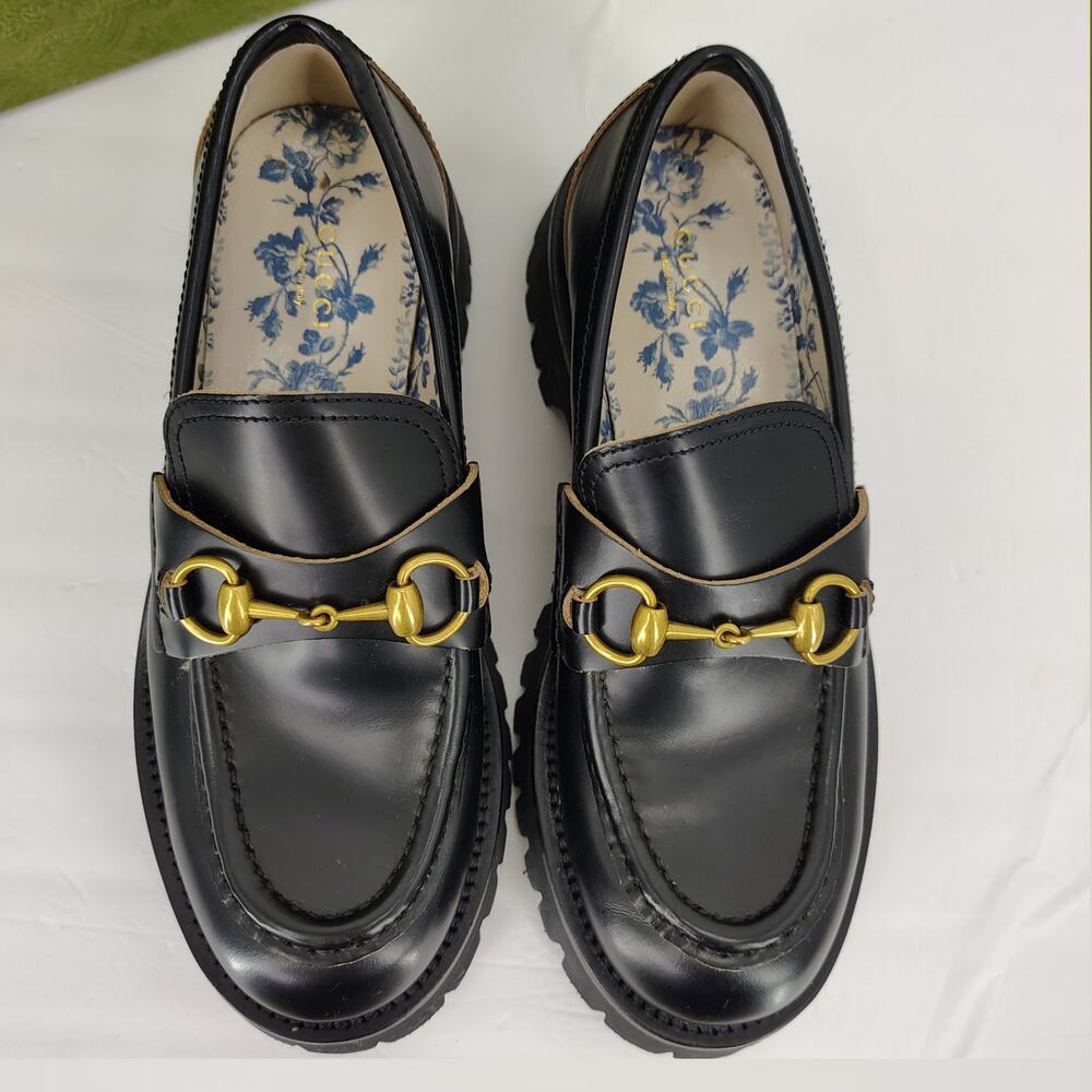 Gucci Harald Horsebit Platform Lug Loafers Bee Embroidery Size 38 - Picture 3 of 16